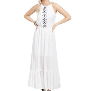 MAURICES Mexican Inspired White & Blue Embroidered Halter Maxi
Dress Size M